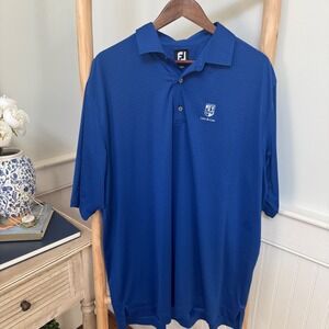 FootJoy Mens XL Blue Geometric Polo Shirt Coto de Caza Golf Performance Stretch